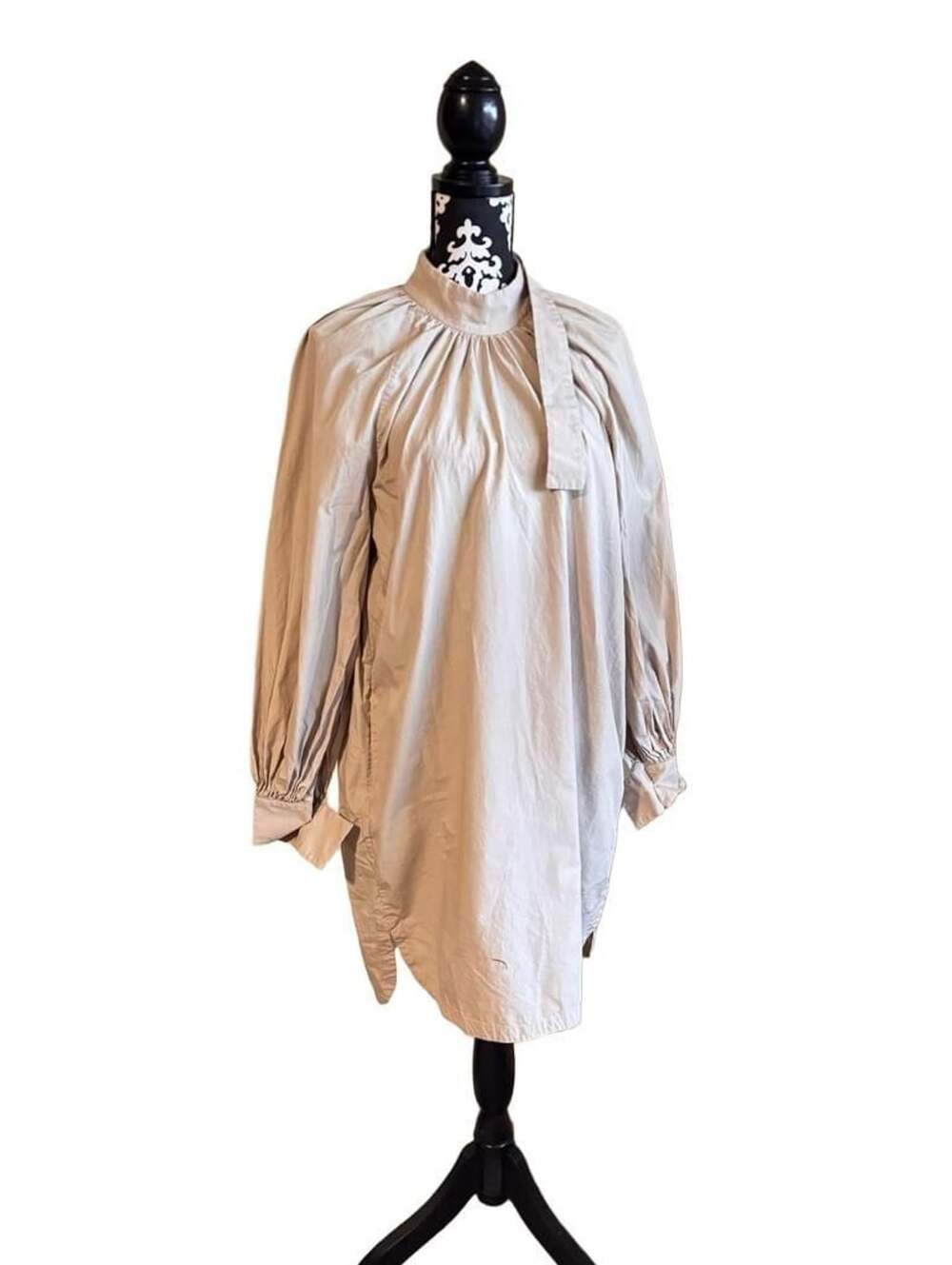 bassike Mock Neck Dress Size 00 Beige Cotton Knee-Length